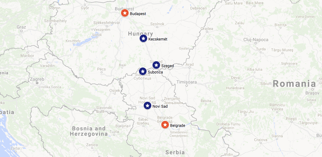 贝尔格莱德和布达佩斯之间的旅行地图在哪里