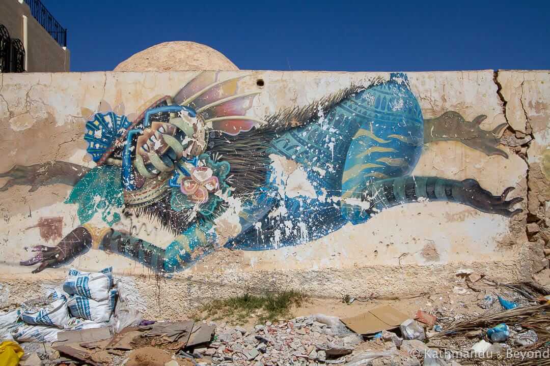 艺术家- curot(墨西哥)Djerbahood, Erriadh, Djerba岛，突尼斯的街头艺术